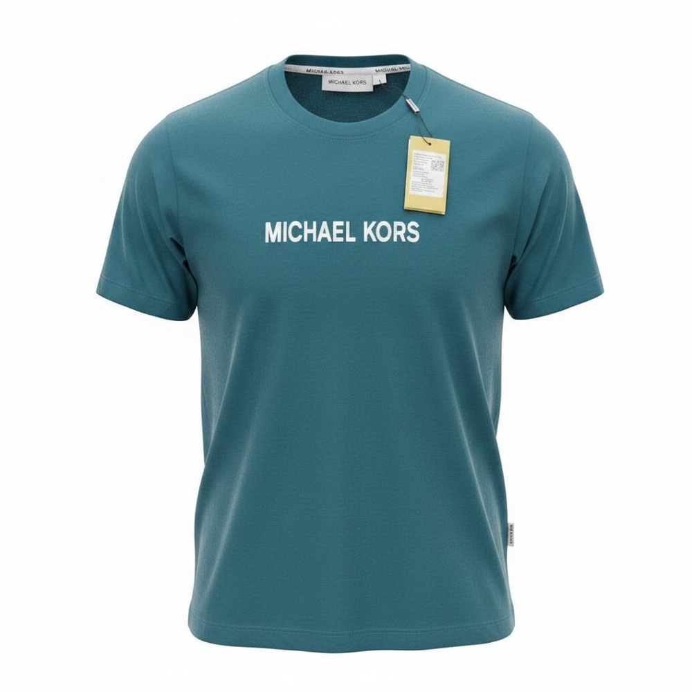 Michael Kors Mens Peacock Blue Graphic Wave Logo T-Shirt M NEW